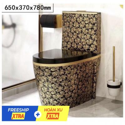 BỒN CẦU ĐEN THÂN CAO HỌA TIẾT VÀNG