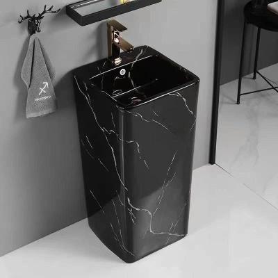 CHẬU LAVABO HÌNH KHỐI CHỮ NHẬT ĐEN VÂN MÂY LIỀN KHỐI GROVES GRL L08 (43x43x85)