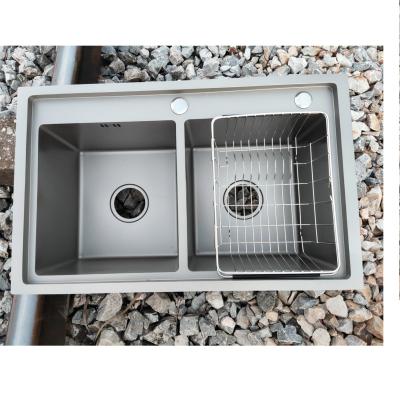 Chậu rửa bát âm bàn 2 hố cân xám giật cấp 7245