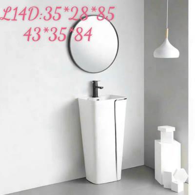 Chậu lavaobo trụ hình khối chữ nhật trắng ánh đen GROVES GRL L14D