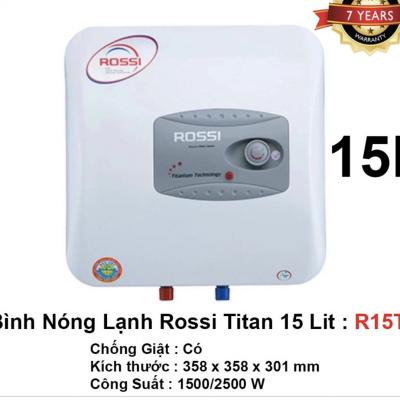 Bình Nóng Lạnh Rossi vuông 15 lít