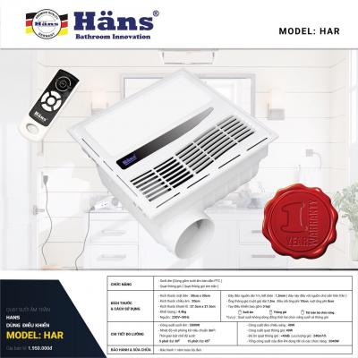 Quạt thông gió kèm sưởi thổi-âm trần-ĐKTX