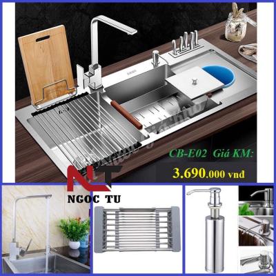 COMBO CHẬU ROYAKINGS có bàn cài dao, giá để thới, hố đựng rác 100x45 cm RB10045CDHG