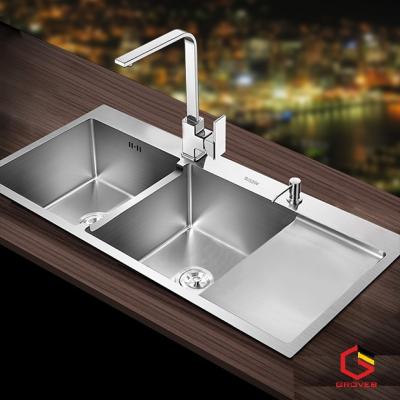 CHẬU RỬA BÁT GROVES INOX 304 - 2 HỐ CÂN BÀN CHỜ GRBC10048BT