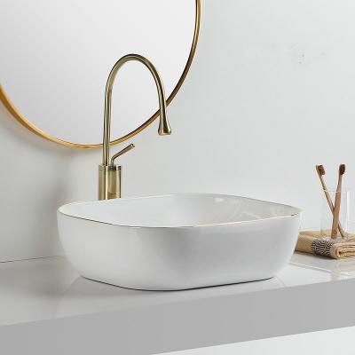 Lavabo sứ viền ánh vàng đồng 50x40 cm GROVES 8151C