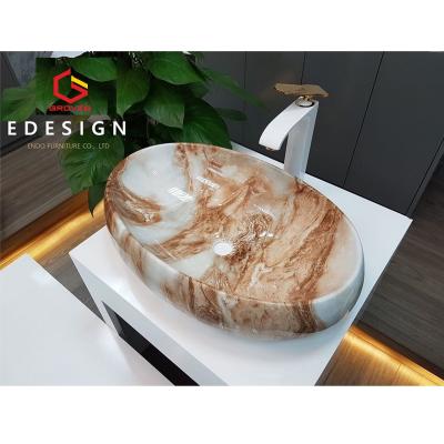 Chậu rửa mặt, Lavabo dương bàn vân mây vàng hồng (60x40x15 cm) 065UM