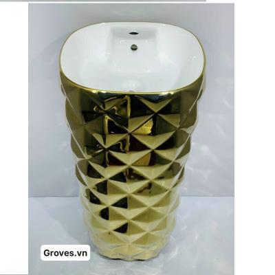 Chậu lavaobo trụ hình khối mạ vàng GROVES GRL 99