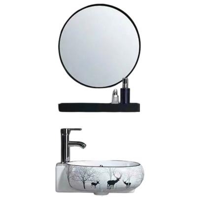 Lavabo treo tường góc mini họa tiết Hươu Nai 054 HN 42x28 cm