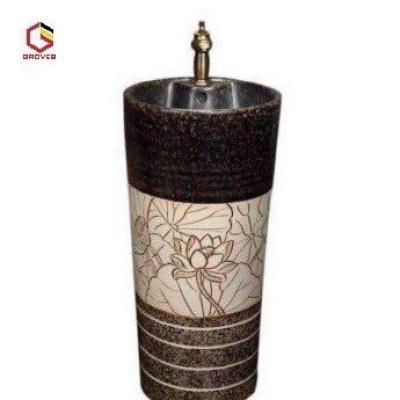 CHẬU LAVABO TRỤ TRÒN LIỀN KHỐI HOA SEN TÂN CỔ ĐIỂN 003