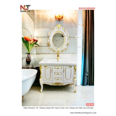 Bộ Tủ Chậu Lavabo Tân Cổ Điển CD-10-1 – Gương Oval Đèn LED, Dát Vàng Lá Sang Trọng