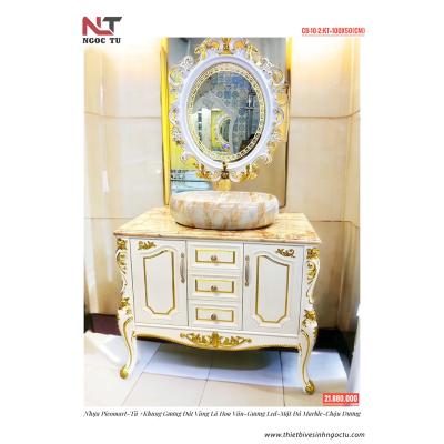 Bộ Tủ Chậu Lavabo Tân Cổ Điển CD-10-2 – Đẳng Cấp Hoàng Gia, Dát Vàng Lá Quý Phái