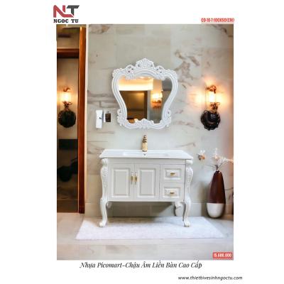 Bộ Tủ Chậu Lavabo Tân Cổ Điển CD-10-7 - Màu Trắng Thanh Lịch, Chậu Âm Liền Bàn