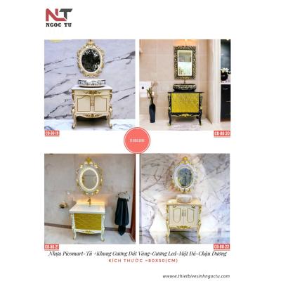 Tủ Lavabo Tân Cổ Điển Dát Vàng Kèm Gương LED CD-80-19 / 20 / 21 / 22 (80x50cm)